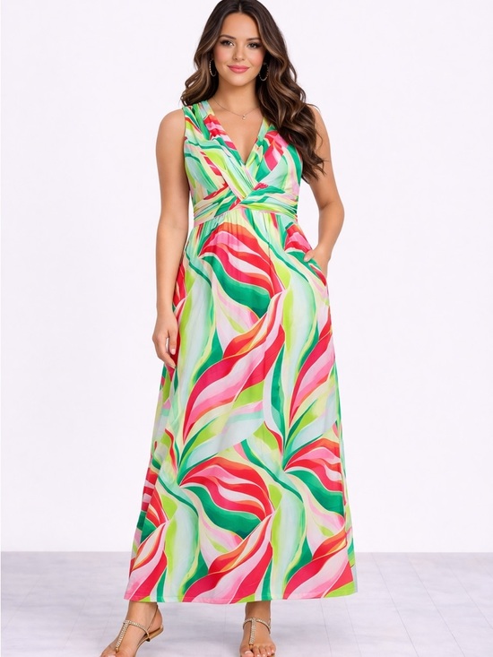 Jessica Howard Dresses & Skirts - Jessica Howard NWT Vibrant Red/Green Sleeveless V-Neck Maxi Dress Size 10